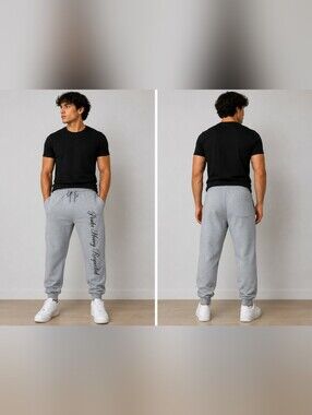 Young Adult   Men's Grey Jogger Sweatpants with Script Side Print